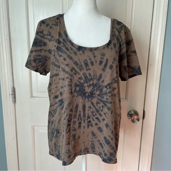 Pact Organic Cotton Husk Spiral Tie Dye Tee Shirt Small Brown Hippie Boho Artsy - Picture 2 of 8